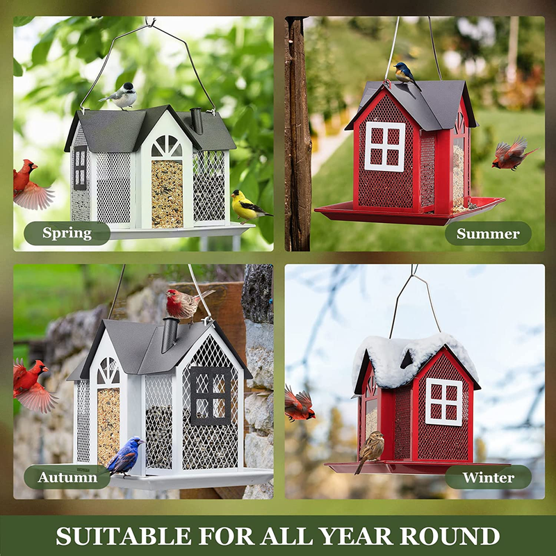 Bird Feeder House for Outside, Metal Mesh Wild Bird Feeder with Triple Feeders f