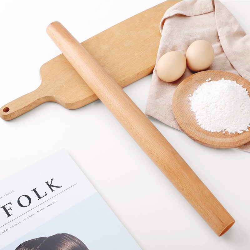 Wood French Rolling Pin for Baking,  Wooden Dough Roller with Silicone Baking Ma