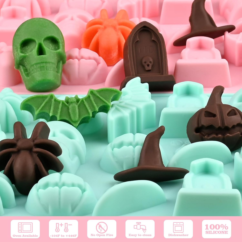 Halloween Chocolate Silicone Mold, 4 Packs Candy Gummy Molds of 18 Cavity with S