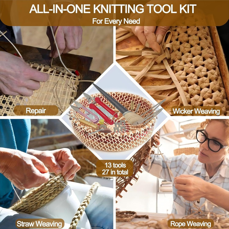 Upgrade 27 Pcs Basket Weaving Supplies, Basket Weaving Kits with User-Friendly D