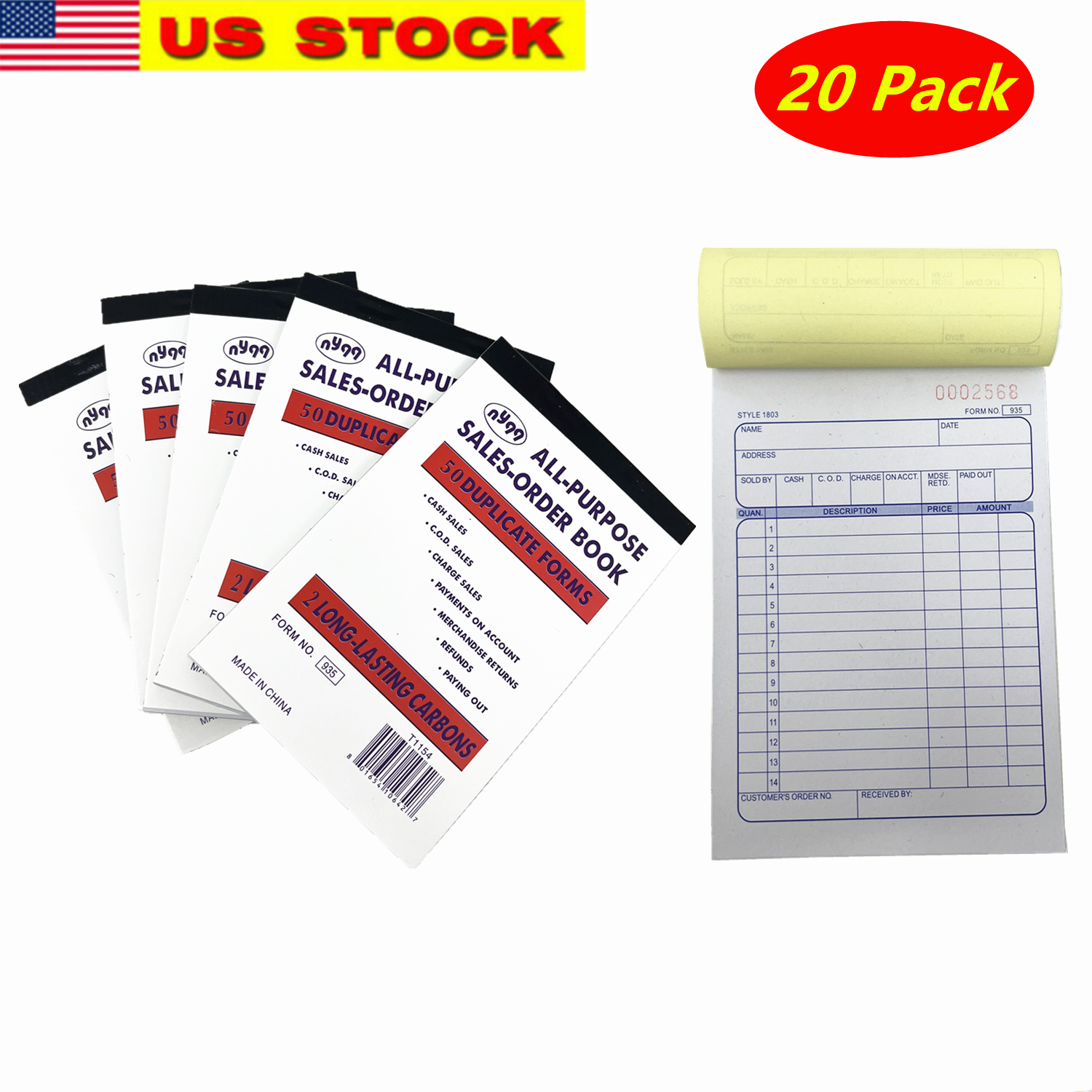 20Pack All Purpose Sales Book Order Receipt Invoice Carbonless Copy 4.25" X 6.5"