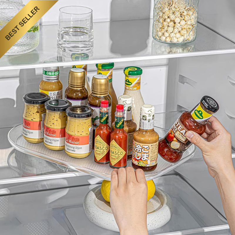 360° Rotating Lazy Susan for Refrigerator,Clear Rectangular Fridge Organizer Sto