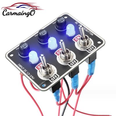 3 Gang Metal Rocker Switch Panel w/ LED Circuit Breaker Fuse Box Car Marine Boat