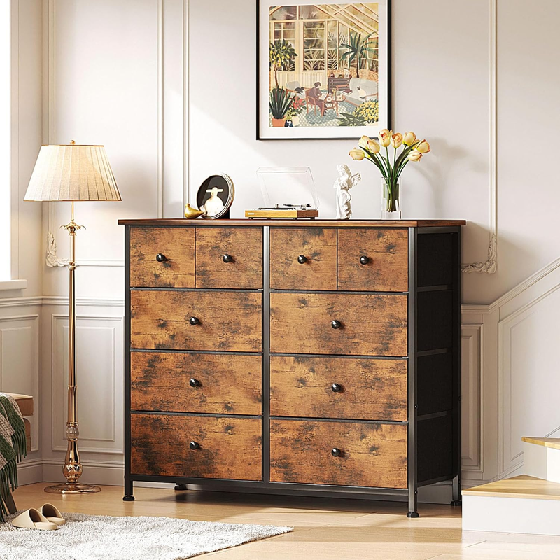 Dresser for Bedroom, Commode De Chambre, 10 Storage Tall Fabric Drawer Dresser f