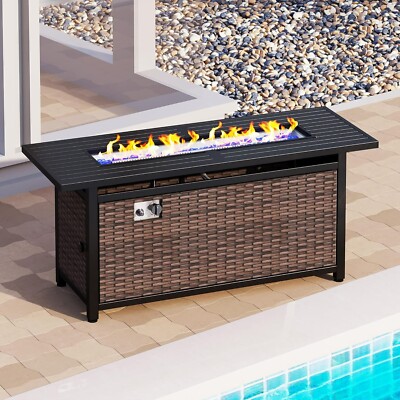 56'' Propane Fire Pit Table 50,000 BTU Firepit Table w/ Cover for Outdoor Patio