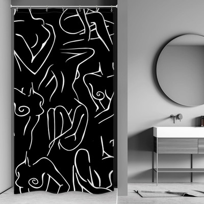 Riyidecor Small Stall Abstract Woman Shower Curtain for Bathroom Decor 36Wx72H M