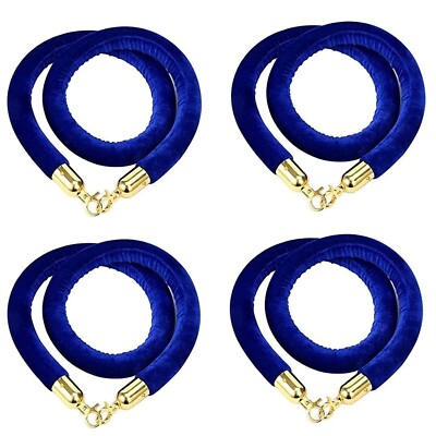 4PCS 59'' Velvet Stanchion Rope Crowd Control Barrier Rope Polished Hook Blue