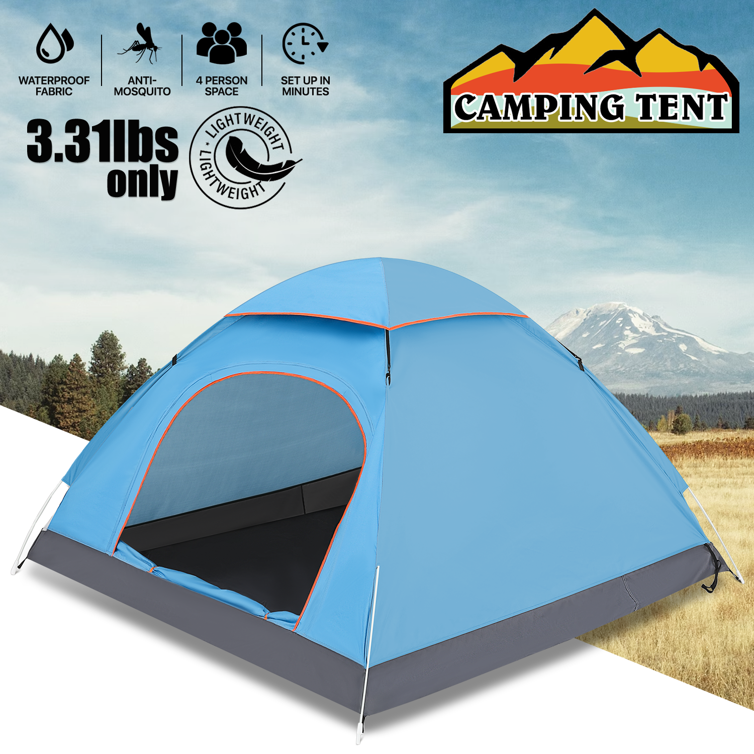 2 Person [DOUBLE LAYER+2 DOORS] Camping Dome Tent Portable