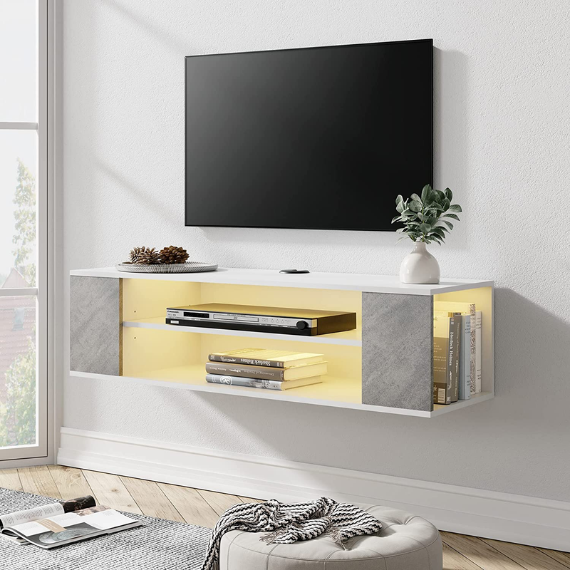 With Yellow Led Lights Wall Mounted Shelf Entertainment