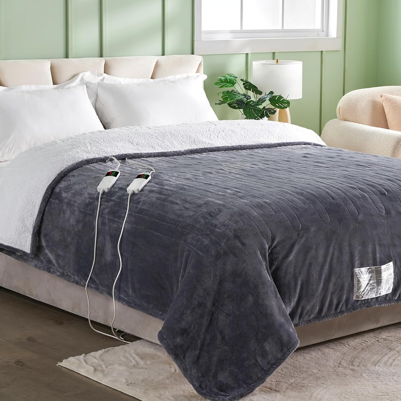 Electric Heated Throw Blanket Soft Sherpa Flannel Warmer Bedding King 90"x108"
