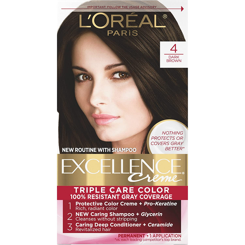 L'Oreal Paris Excellence Creme Permanent Triple Care Hair Color, 4 Dark Brown, G