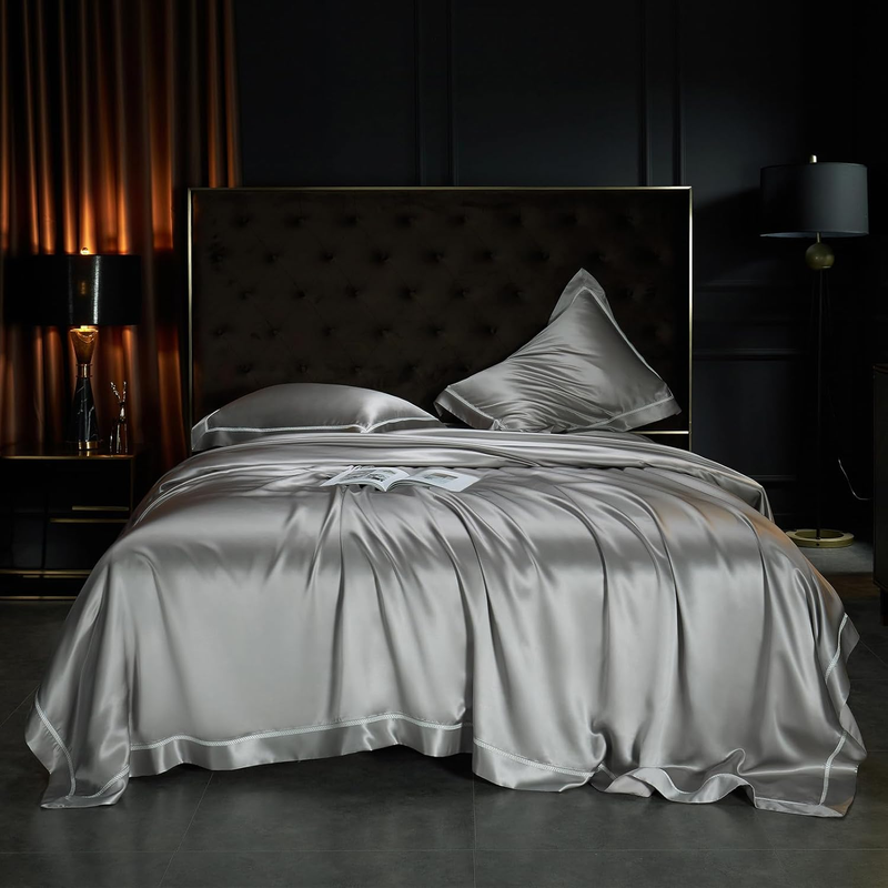 25 Momme Mulberry Silk Duvet Cover King Size, 3 PCS Set Top Grade Luxury Mulberry Silk Duvet Cover with Buttons Closure —1 Duvet Cover and 2 Pillow Shams (Starry Gray)