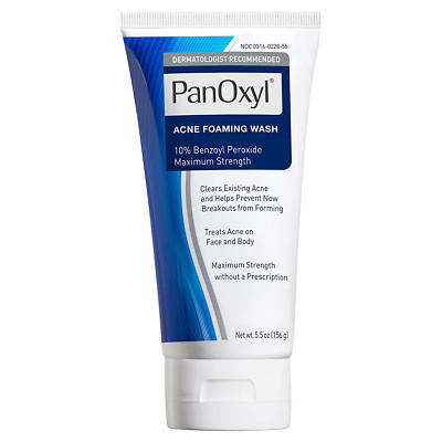PanOxyl Acne Foaming Wash Benzoyl Peroxide 10% Maximum Strength, 5.5 Oz