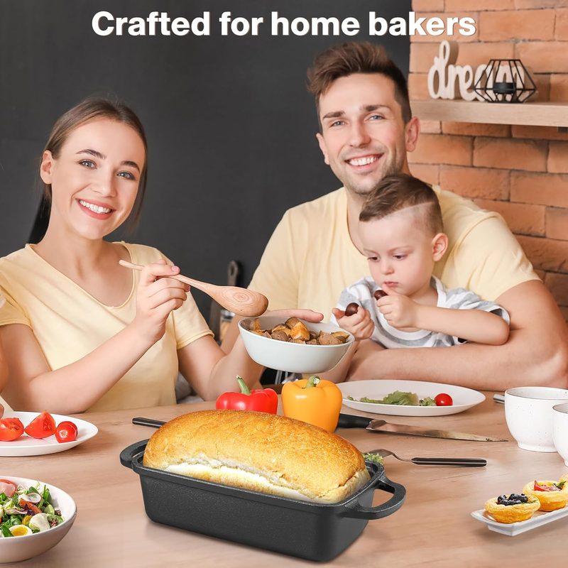 2 in 1 Cast Iron Bread Pan with Lid, Durable Loaf Pans for Baking Homemade Sourd