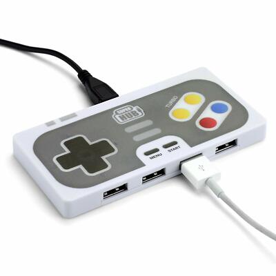 Super Hub PlayHub 4 Port USB 2.0 Hub Retro Game Controller Style