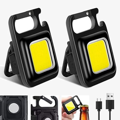 COB Keychain Work Light 500mAh Large Battery USB Rechargeable Mini Flashlight