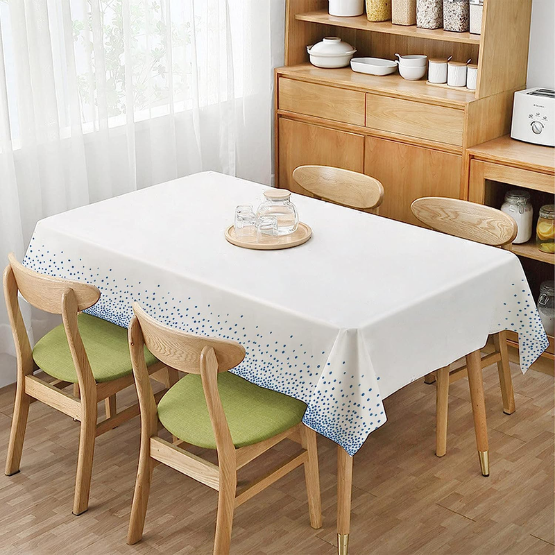 54X108'' Disposable Tablecloth Bulk for 8 Foot Rectangular Tables, Blue Polka Do