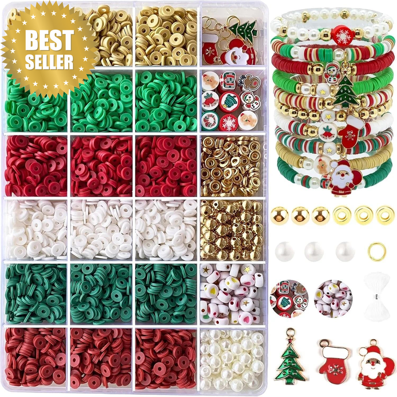 Christmas Clay Beads Bracelet Making Kit, 3000＋Heishi Beads, Flat Clay Beads wit