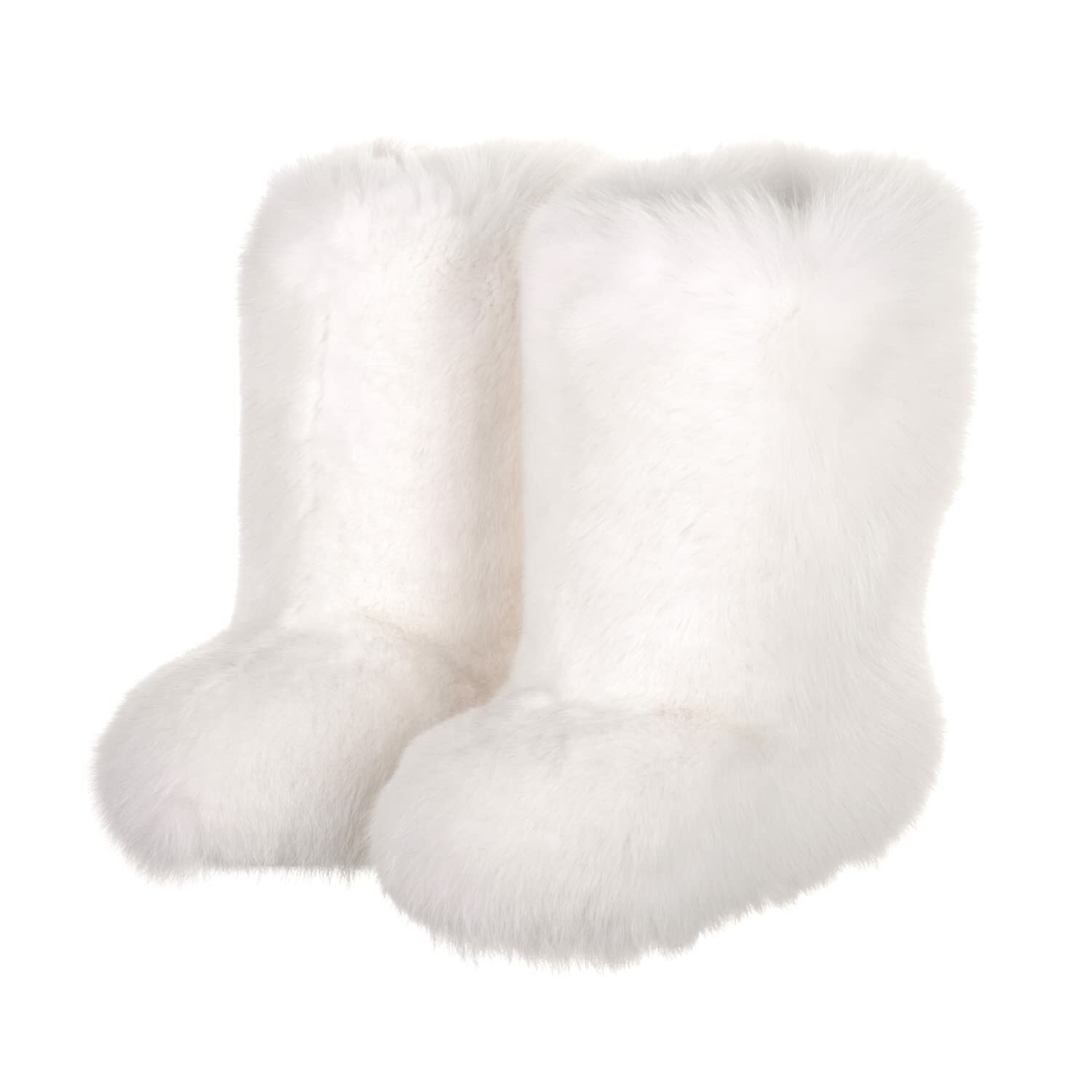 Pre-owned Litvin White Polar Fox Fur Boots For Women, Winter Snow Boots, Furry Boots Womens