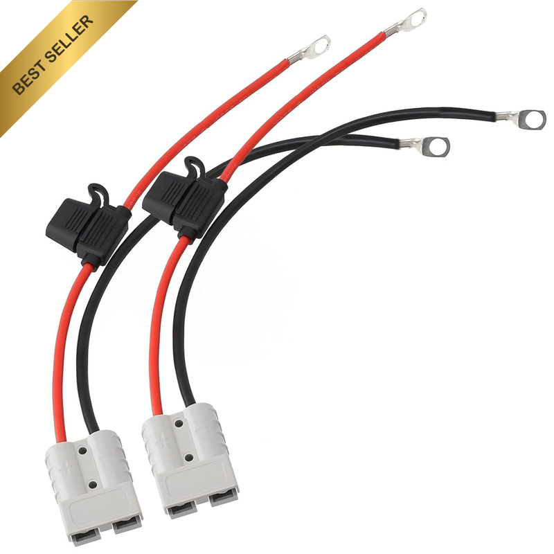 2Pcs 50A Anderson Plug to Ring Terminal Cable with Fuse Box, Heavy Duty Battery