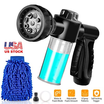 8 In 1 Foam Garden Hose Nozzle Soap Sprayer High Pressure Foam Cannon Wash Mitt