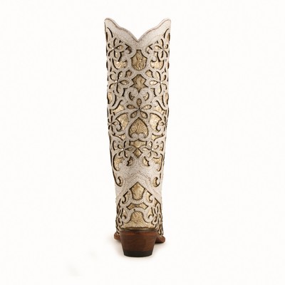 Pre-owned Ferrini Ladies Distressed White Leather Bliss V-toe Cowboy Boots