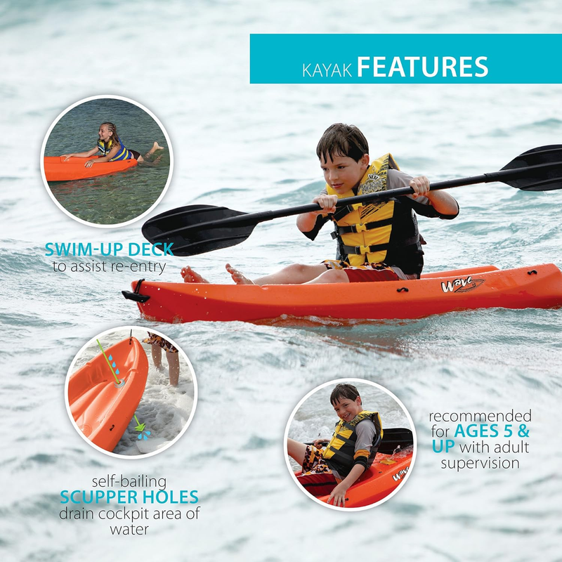 90479 Youth 6 Feet Wave Kayak with Paddle, Orange