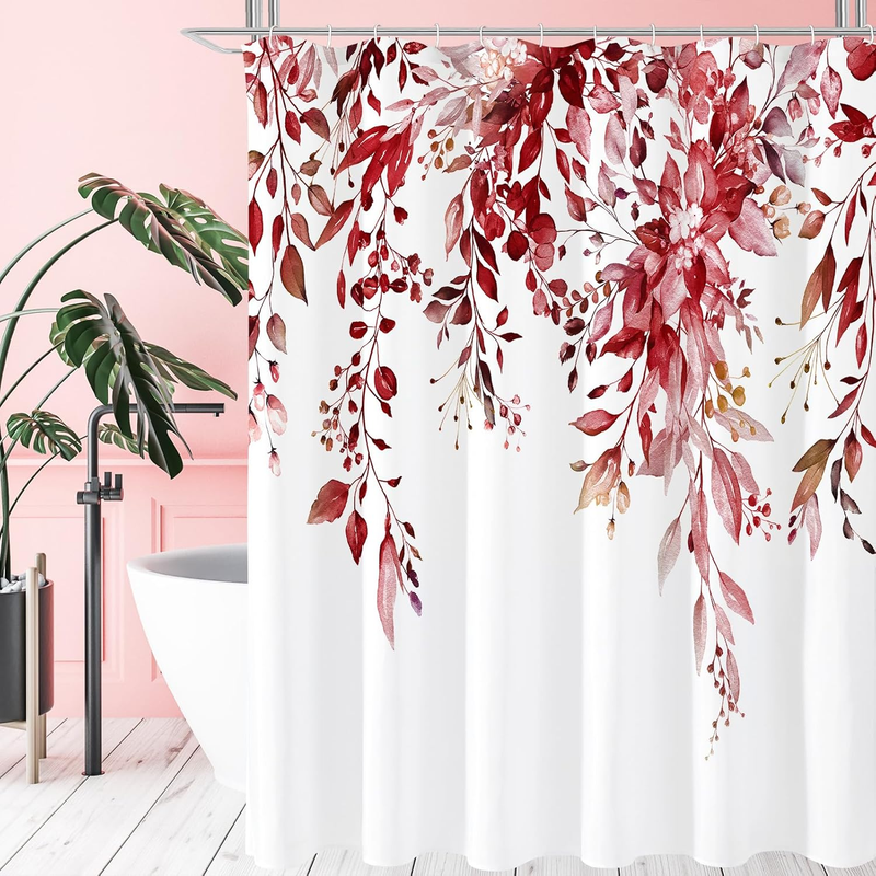 Burgundy Red Eucalyptus Shower Curtain Set, 72X72