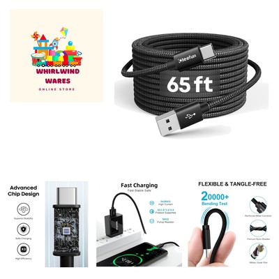 65ft/20m ] Extra Long USB C Cable, USB to USB C Cable Power Cord, USB A 2.0 t...