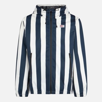 Pre-owned Mc2 Saint Barth Man Hooded Lightweight Windbreaker With Striped Print In Blue