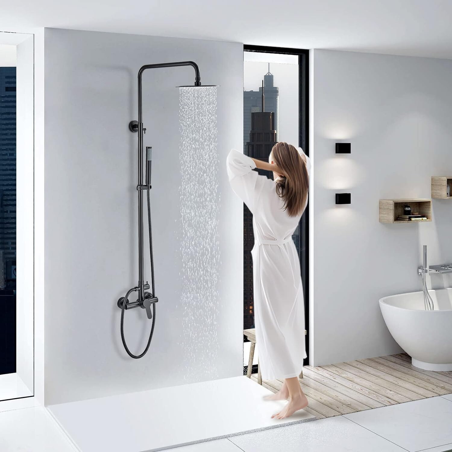 Black Shower System Bathroom Outdoor Shower Faucet Set with 8" Rain Shower Head