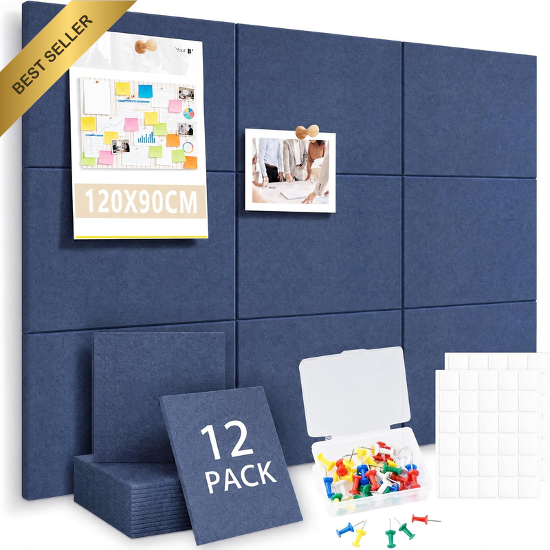 120 X 90Cm Large Cork Boards Alternative 12 Pack Felt Bulletin Board Tiles with