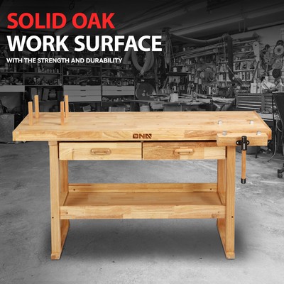 60" x 25" Heavy Duty Oak Workbench Work Table w/ 2 Drawers & Adjustable Handle