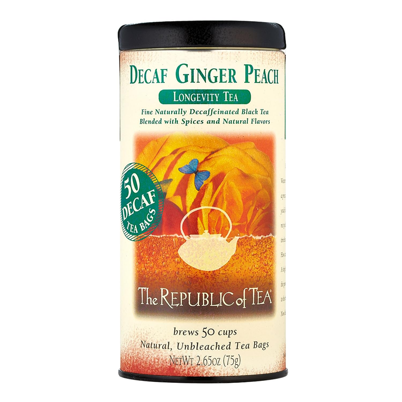 Decaf Ginger Peach Black Tea, Tin Of 50 Tea Bags