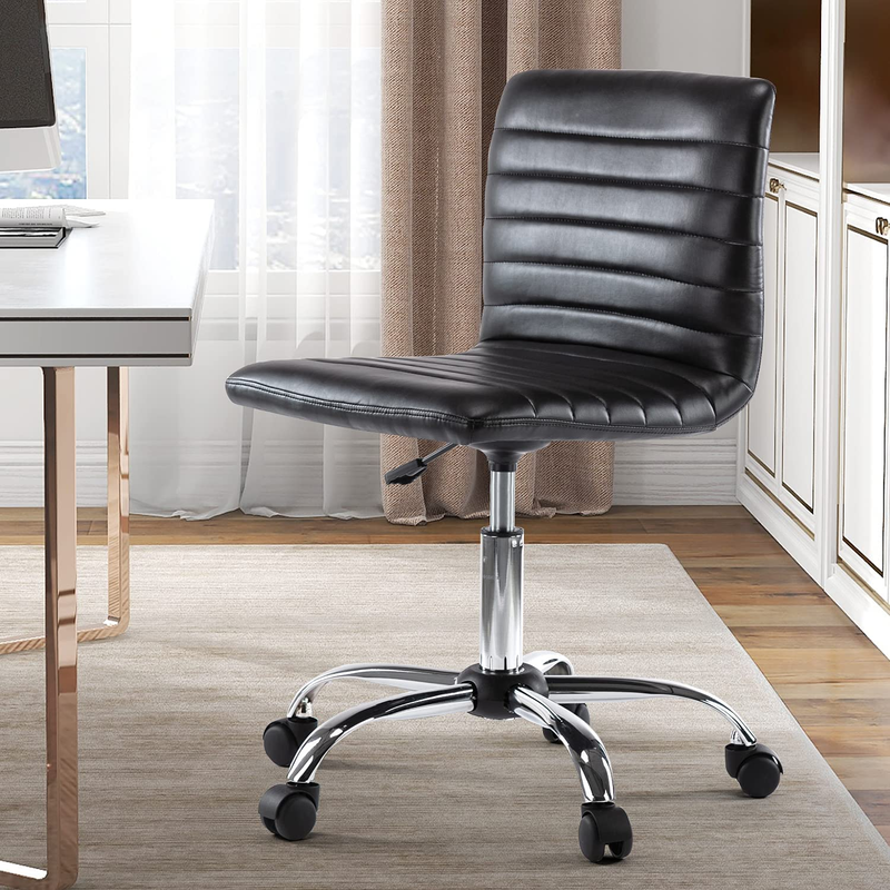 Low-Back Ribbed Faux Leather Office Desk Chair, Adjustable, Swivel, Armless