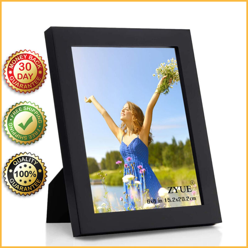 WOOD PICTURE FRAME 6X8 INCHES Home Glass Photo Frames Display Wall Mount  Black 705353444661