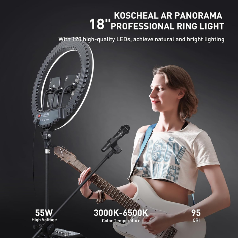 18" Ring Light with Stand, Ring Light Professional 3000-6500K Adjustable with Mi
