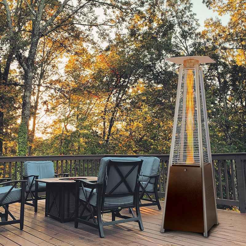 Pyramid Patio Heater, 48000 BTU Glass Tube Propane Patio Heater with Wheels and