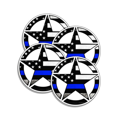  Police Blue Line Star Tattered American Flag Pro Police Sticker 4 Pack 1.5in