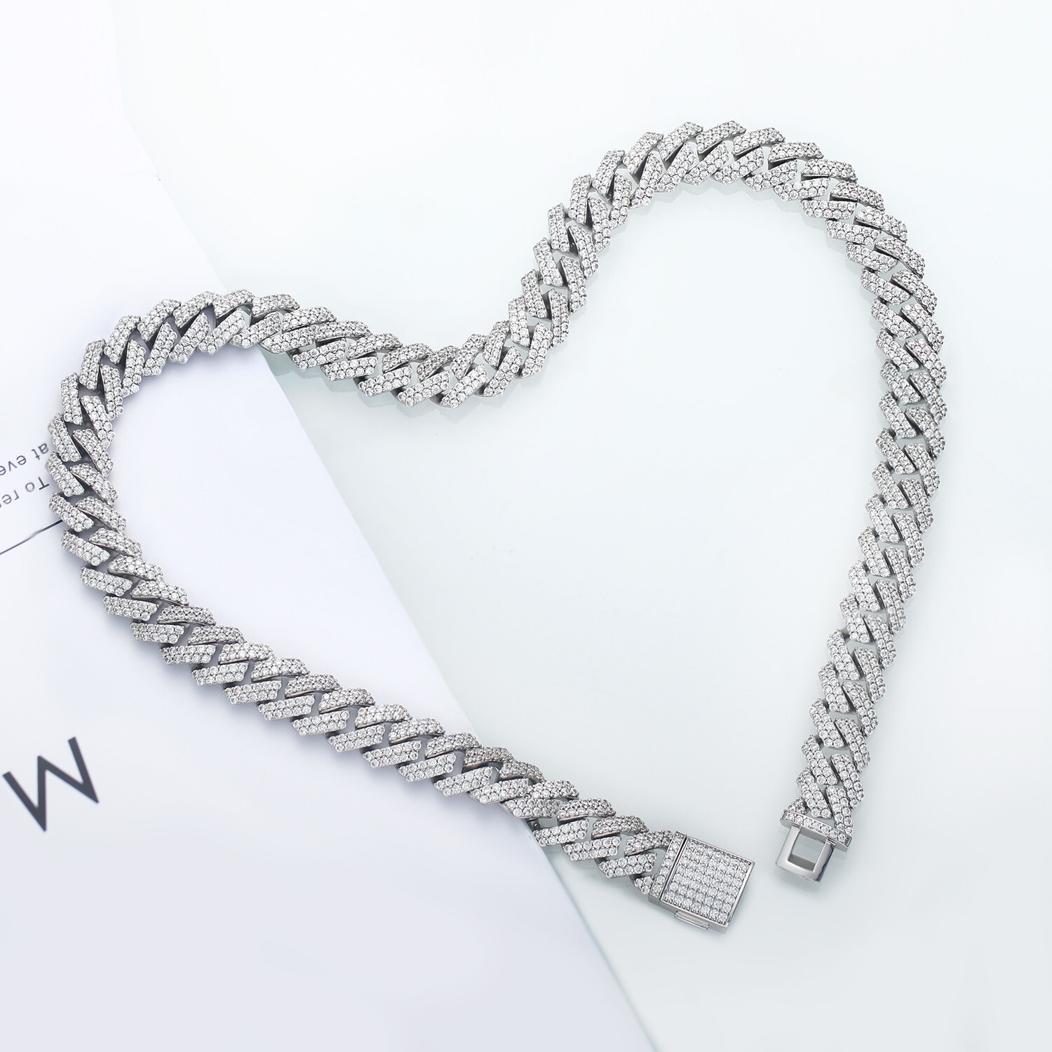 12mm Iced CZ Out Cuban Link Chain White Gold Stainless Steel 12mm Iced CZ Out Cuban Link Chain White Gold Stainless Steel