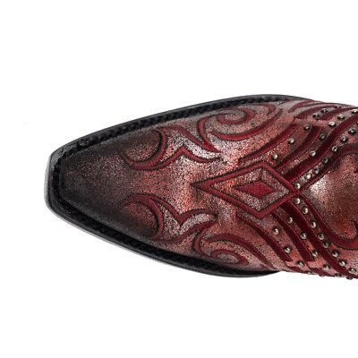 Pre-owned Ferrini Womens Masquerade V-toe Red Leather Cowboy Boots