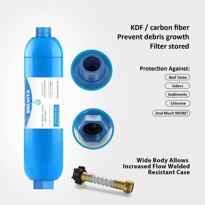 RV Inline Water Filter with Flexible Hose Protector,Dedicated for RVs and Marine
