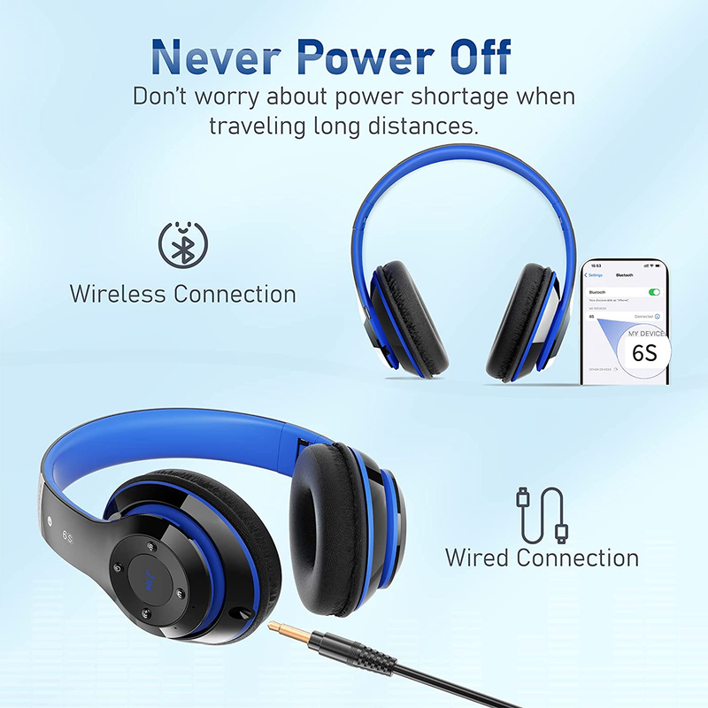 Bluetooth Headphones over Ear, 6S Foldable Wireless Headphones with 6 EQ Modes, 