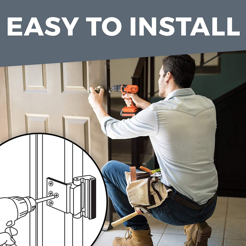 Door Lock for Home Security (2-Pack) - Easy to Install Door Latch Device, Alumin