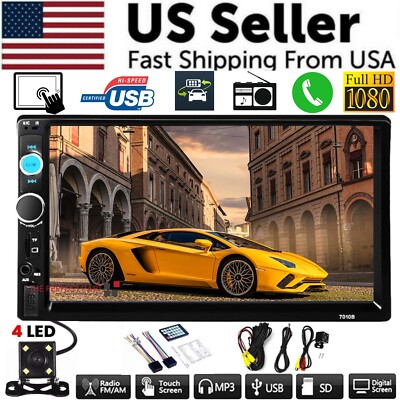 7'' Double 2 DIN Car MP5 Player Bluetooth Touch Screen Stereo Radio With Camera