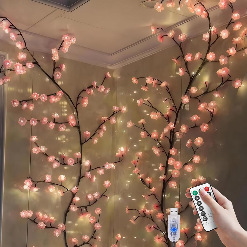 LED Cherry Blossom Tree Branch Lights for Wall,8 Modes Cherry Blossom Lights wit
