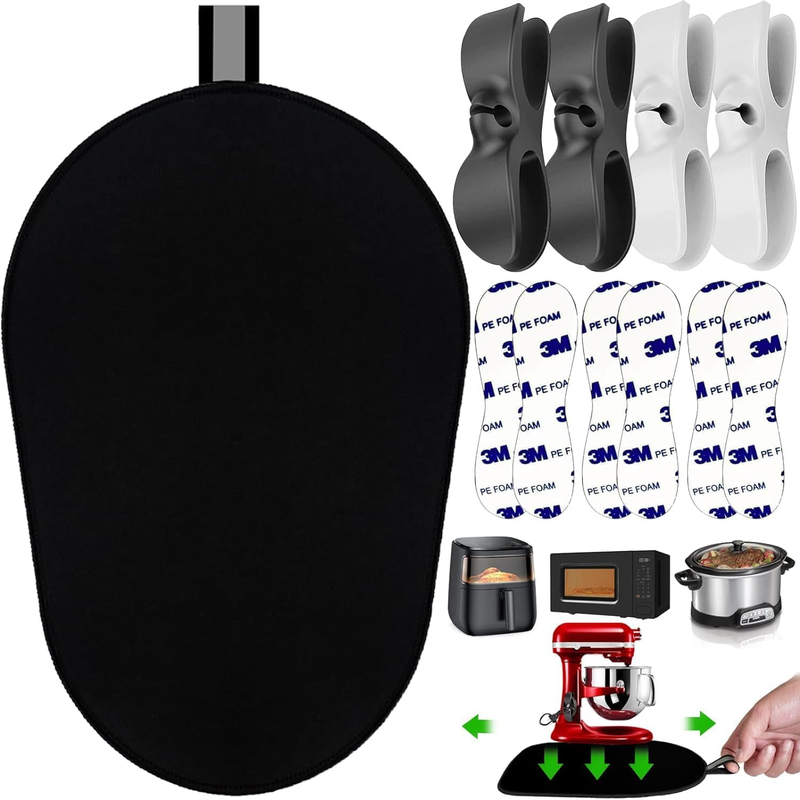 Sliding Mat for Kitchen Aid 5-8 Qt Bowl-Lift Stand Mixer,Mixer Mover Slider Mat Pad with 4 Pack Cord Organizers for Appliances,Heat Resistant Mat for Appliance,Kitchen Aid Mixers Accessories.