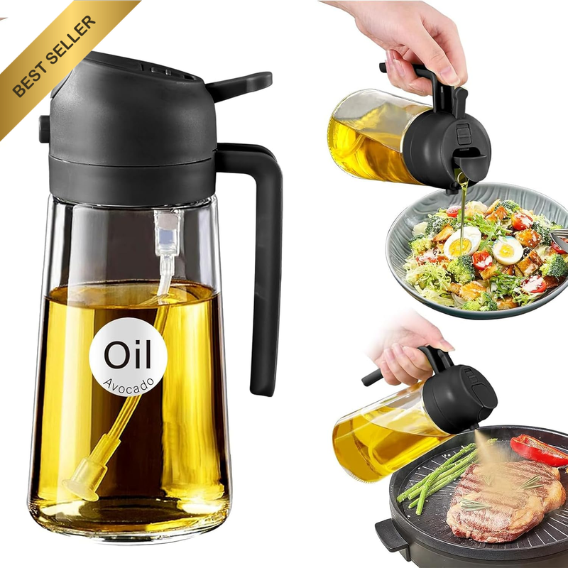 Glass Oil Spray Bottle with Transparent Black Label, Olive Oil Sprayer and Dispe