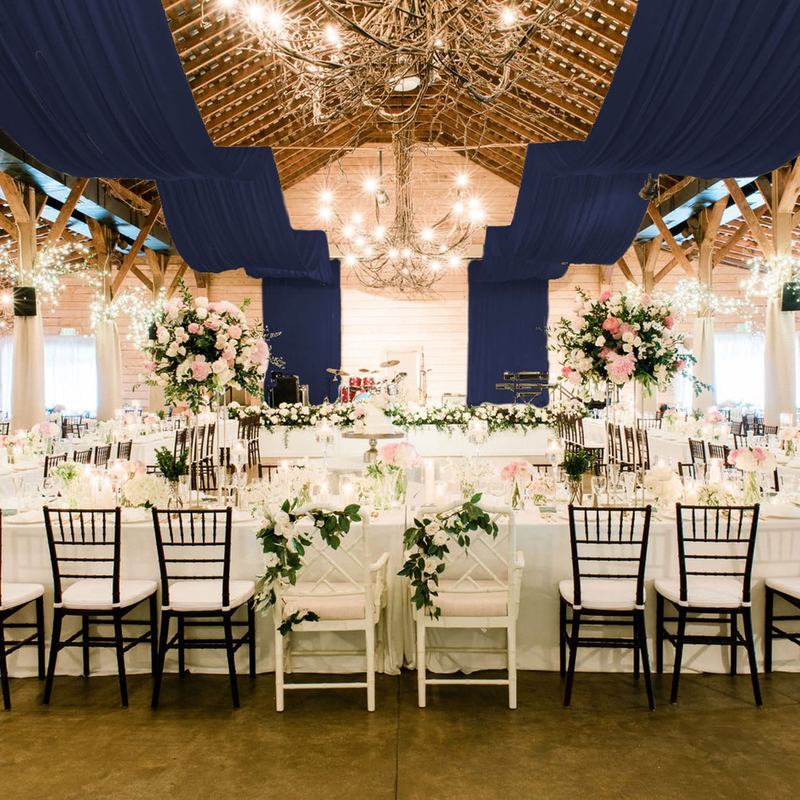 Wedding Chiffon Ceiling Drapes Navy Blue Sheer Curtains for Backdrop 5Ftx10Ft 6
