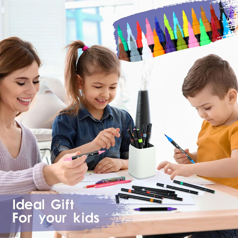 30 Colors Acrylic Paint Pens, Dual Tip Acrylic Paint Markers with Brush and Fine